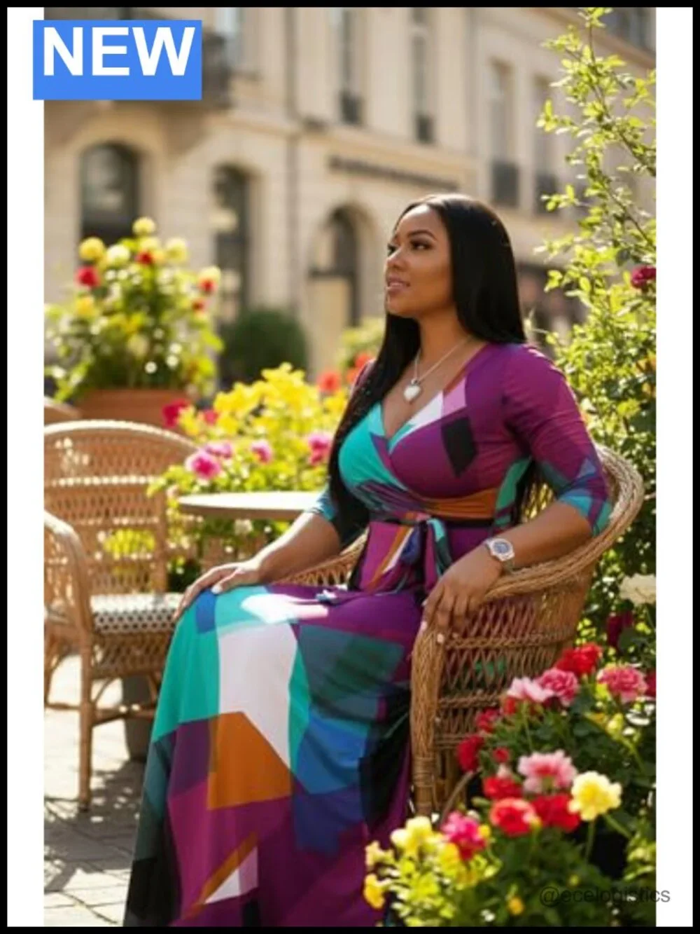 Plus Size Maxi Dress V-Neck 3/4 Sleeve Floral Wrap with Pockets & Belt